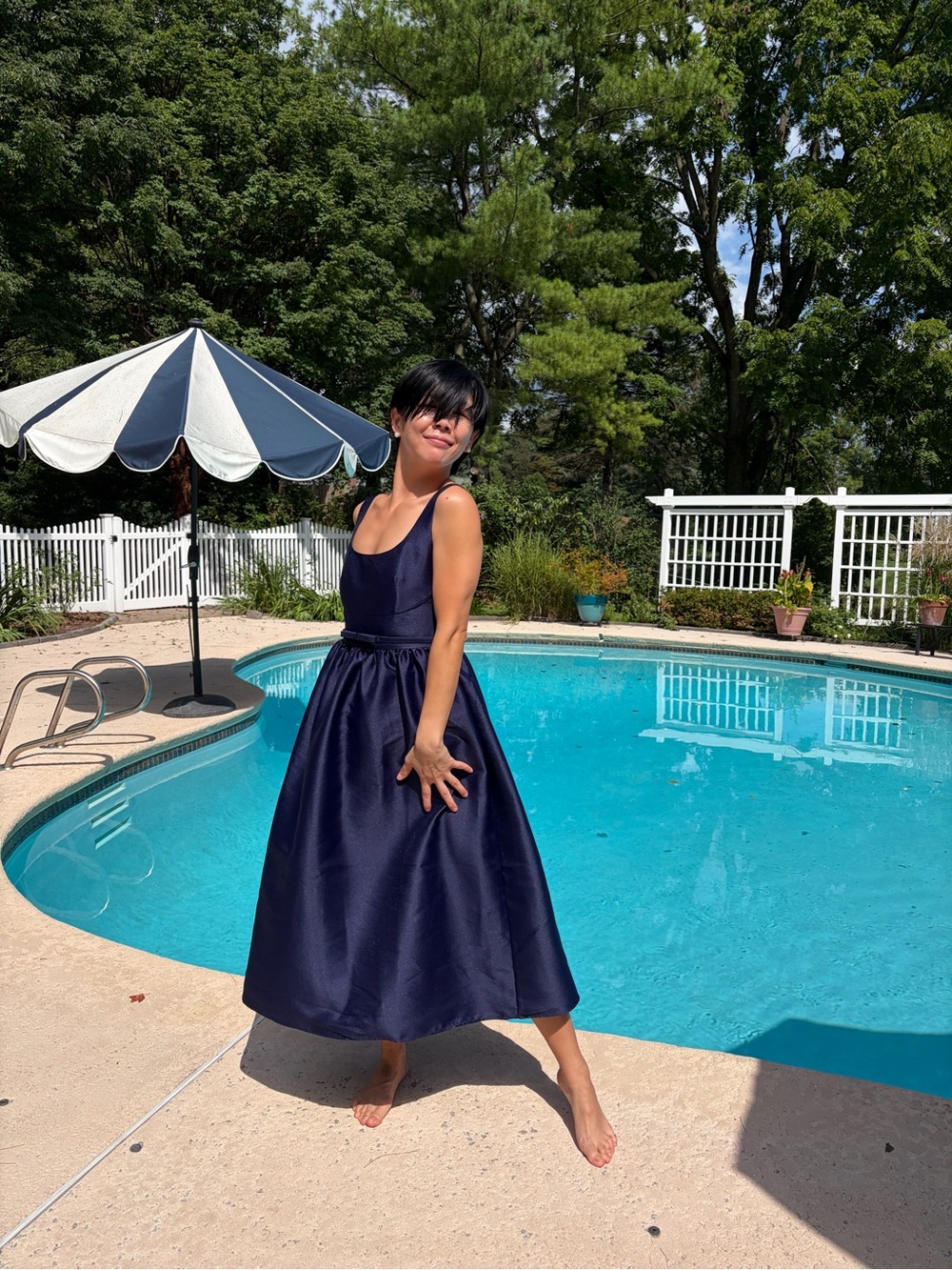NWOT Self-Portrait Navy Square-Neck Midi Dress, Size US 4/6/8